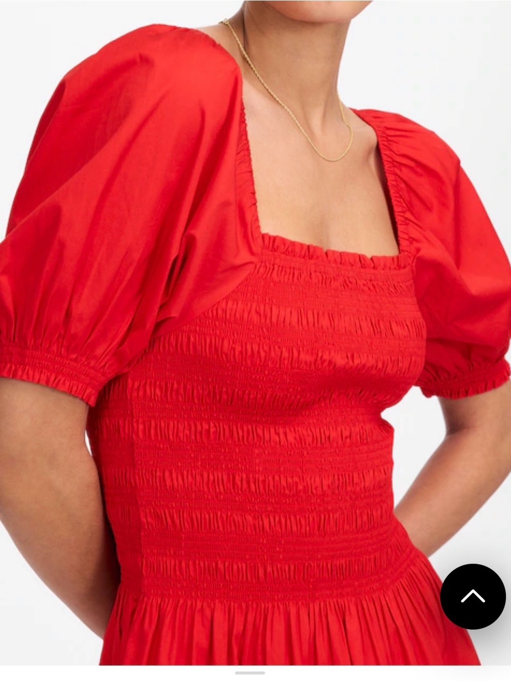 Madewell Red Smocked Bodice Puff-Sleeve Midi Dress - Picture 3 of 5